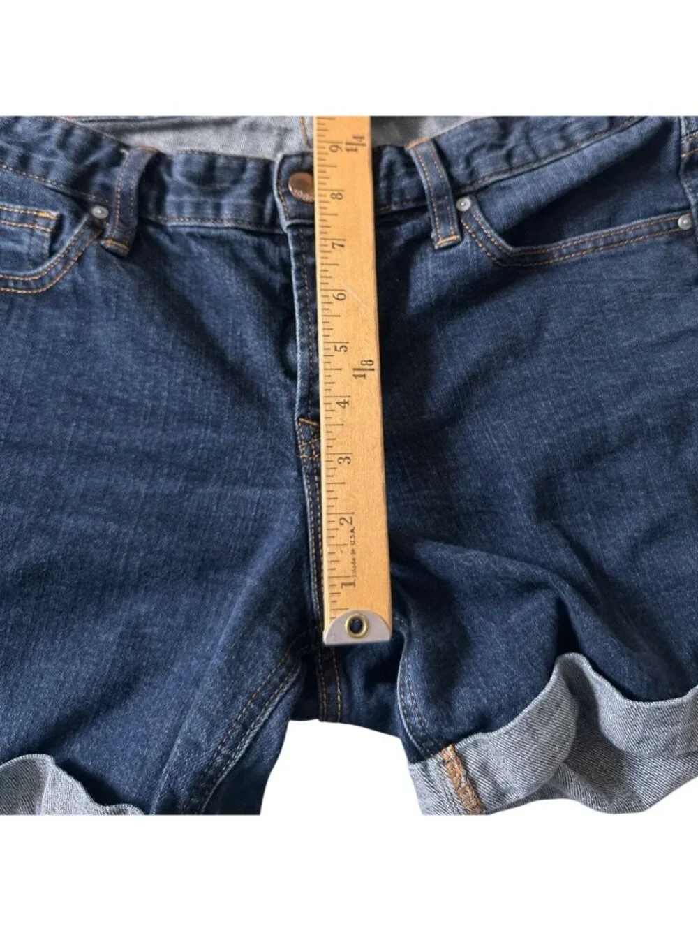 Gap 1969 Real Straight Denim Shorts 31 Indigo Rinse Mid Rise Cuffed Stretch